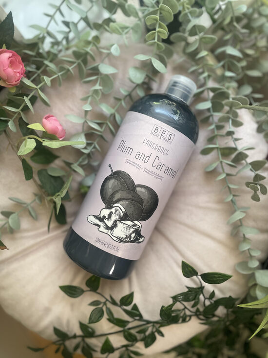BES FRAGRANCE šampūns ar Plūmes un karamele aromātu 1000ml